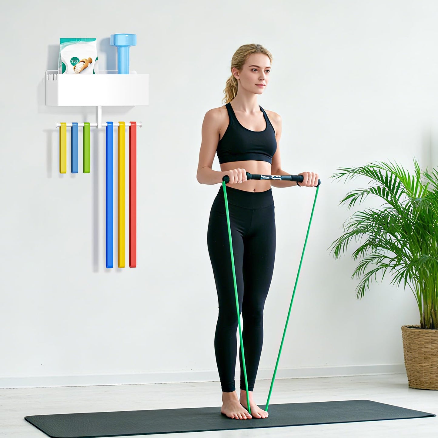 Home Gym Wall Storage, White Resistance Bands Rack Hanger Metal, Wall Mounted Fitness Bands Holder, Multi-Purpose Heavy Duty Workout Gym Storage Rack for Resistance Bands, Straps, Jump Ropes (White)
