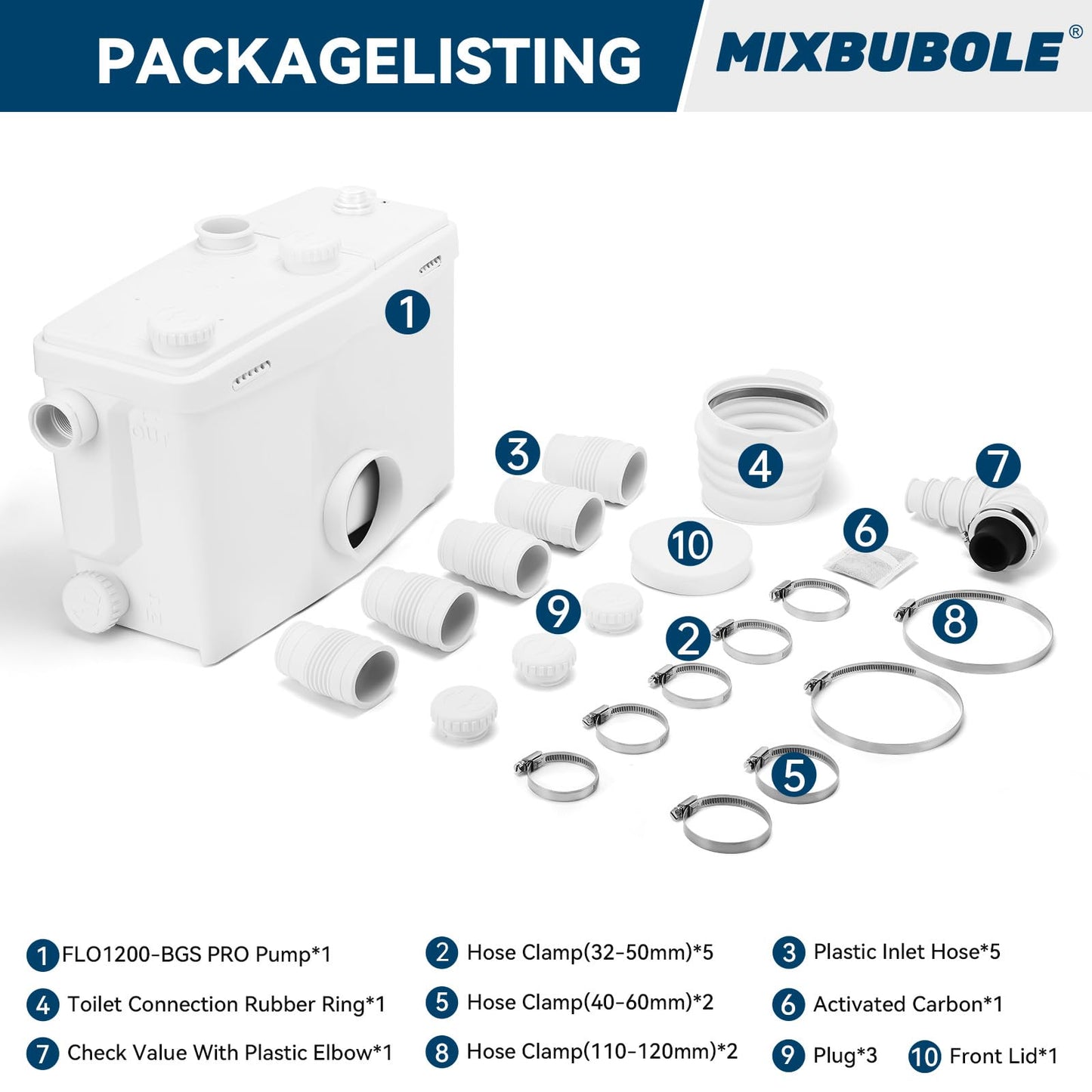 1500W Macerator Pump for Conventional Toilet with A Bottom Outlet Toilet Pump Upflush to 32.8FT 2800GPH Utility Sink Pump 4 Water Inlets 2 Outlets Macerating Toilet System for Toilet Shower Kitchen