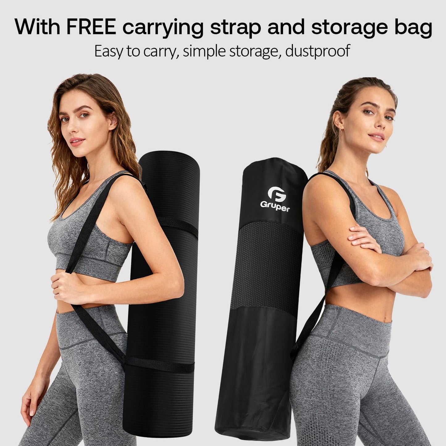 Gruper Thick Yoga Mat Non Slip, Large Size 72" L x 32" W x 0.6" TH, Premium Exercise & Fitness Mat with Carrying Strap and Bag, Workout Mats for Home (Black, 72 * 24 * 0.4 Inches)