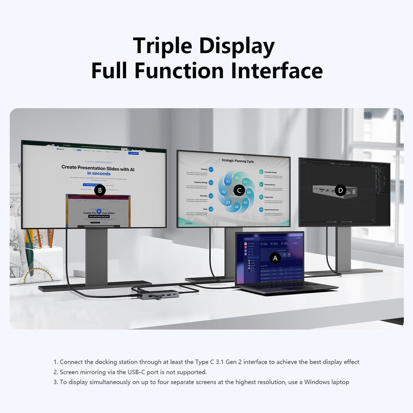 DIKEQINN 13-in-1 4K 100W 5Gbps USB C Docking Station: Triple Display, Power Delivery, Data Ports, SD/MicroSD Slot