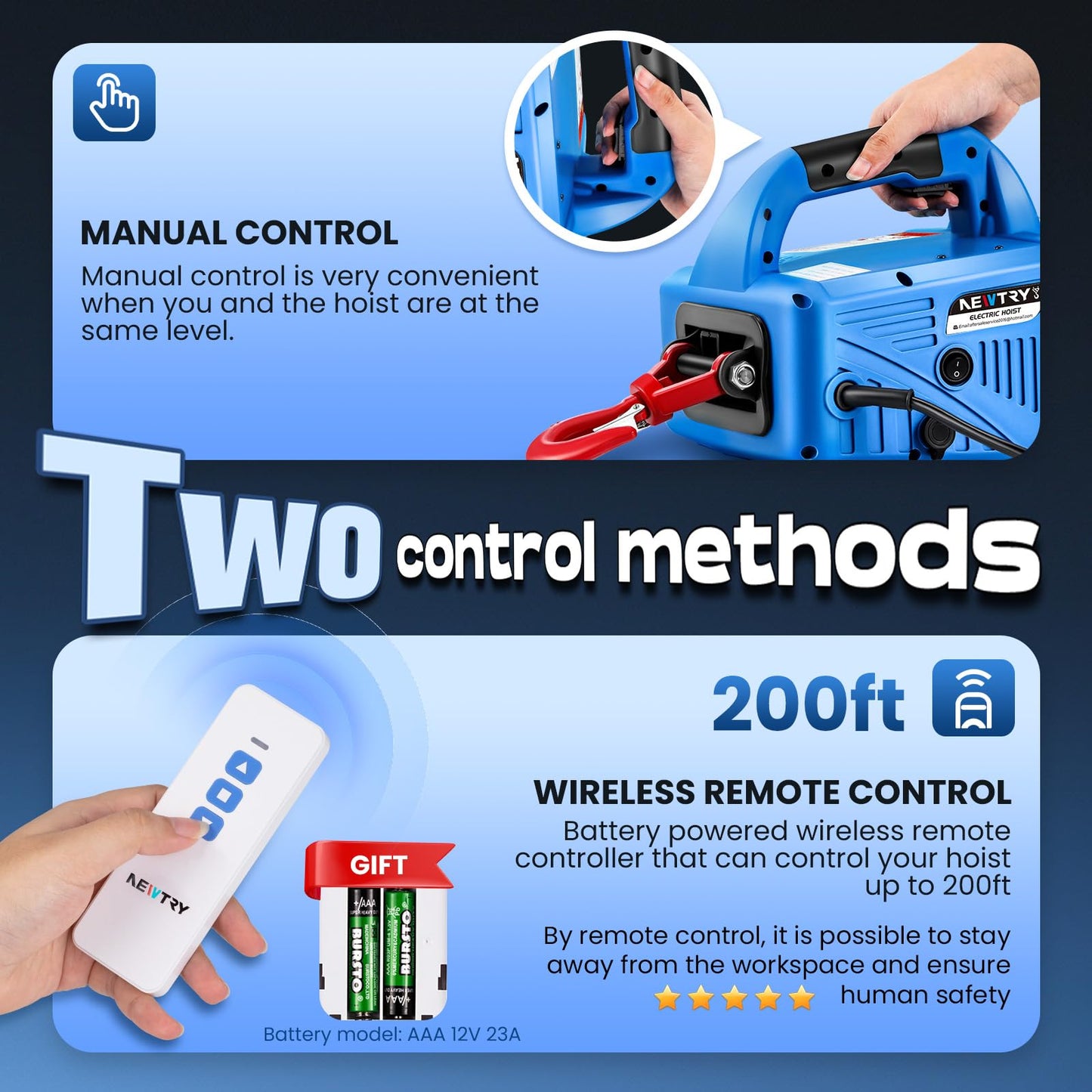 NEWTRY 1100lbs Electric Hoist Winch with Wireless Remote Control 110/120 Volt Portable Power Electric Hoist 16ft/min