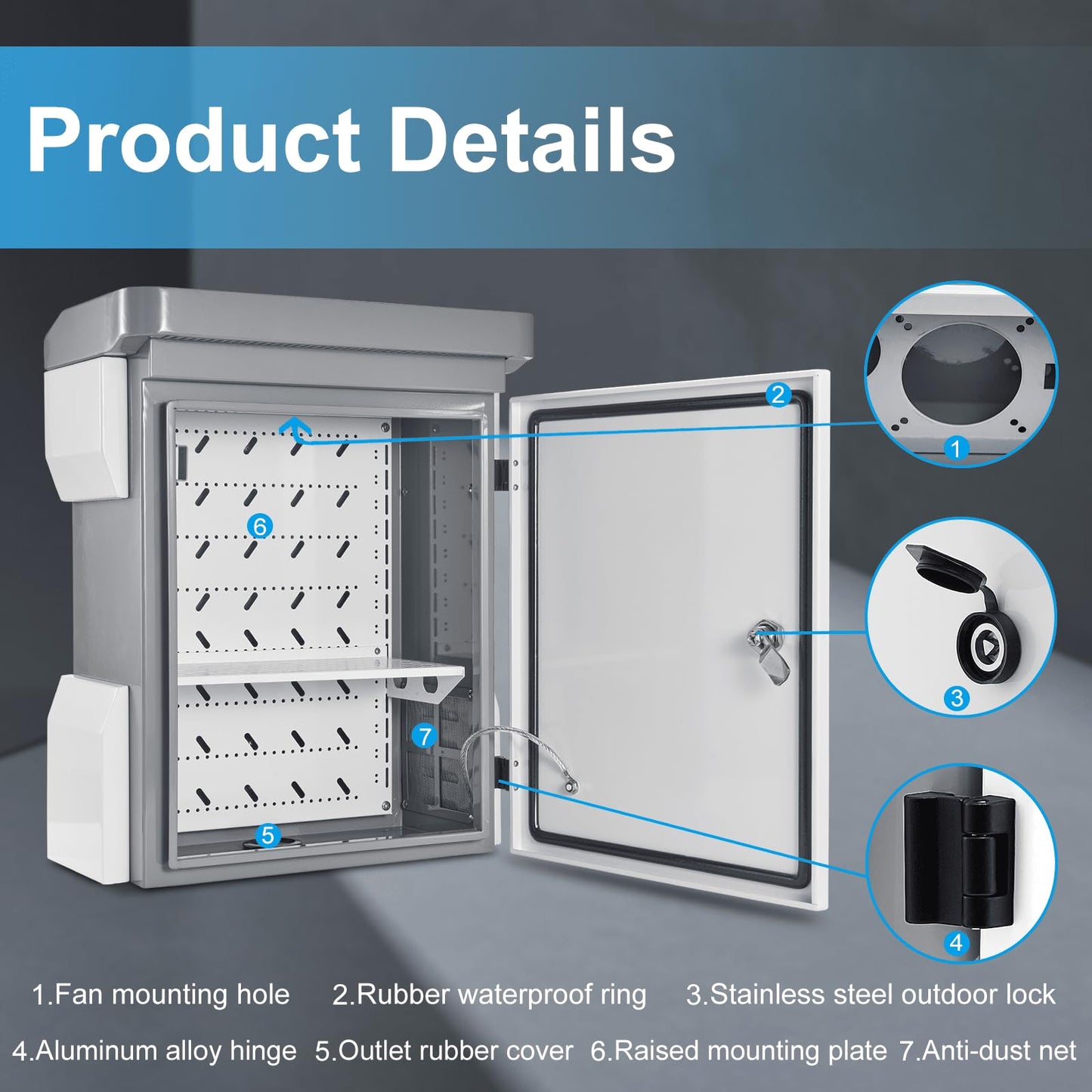 Outdoor Electrical Box, Cold-Rolled Steel Plate, Aluminum Alloy Back Beam, One-Piece Ventilation Design, IP65 Waterproof, Wall/Pole Mounted (19.7" x 15" x 7.9")