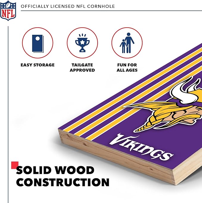 NFL 2' x 3' Solid Wood Cornhole Set with Direct Print HD Team Graphics – Great Gift for Any Football Fan! Bean Bag Toss Family Outdoor Games