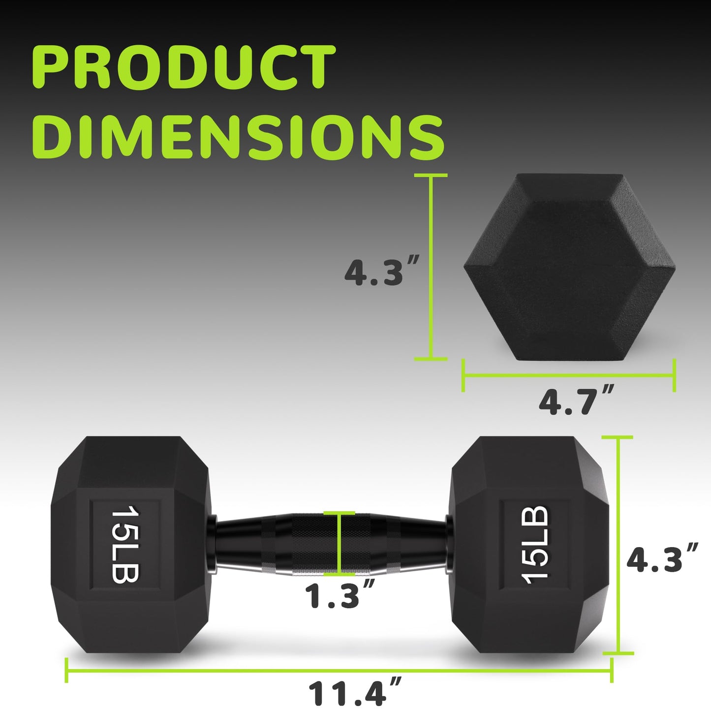 Fitvids Rubber Encased Exercise & Fitness Hex Dumbbell with Anti-Slip Metal Handle for Home Gym, 15 LB Pair