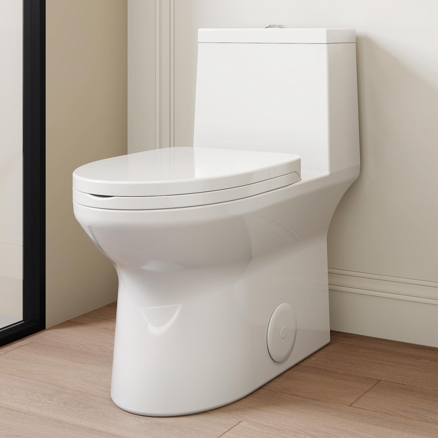 SOTOMO Compact ADA Toilet, 12" Rough-in Elongated One-Piece Toilet with Quick Release & Soft Close Toilet Seat, 1.1/1.6 GPF Dual Flush Water-Saving White, aMJ-T138