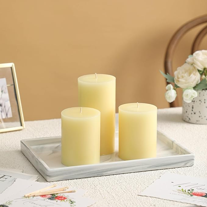 3x4 Inch Ivory Pillar Candles Set of 3 - Decorative Unscented Pillar Candles, Long Burning Dripless Candles for Table Decor, Smokeless Large Pillar Candles for Wedding, Dinner, Rustic Home Decor