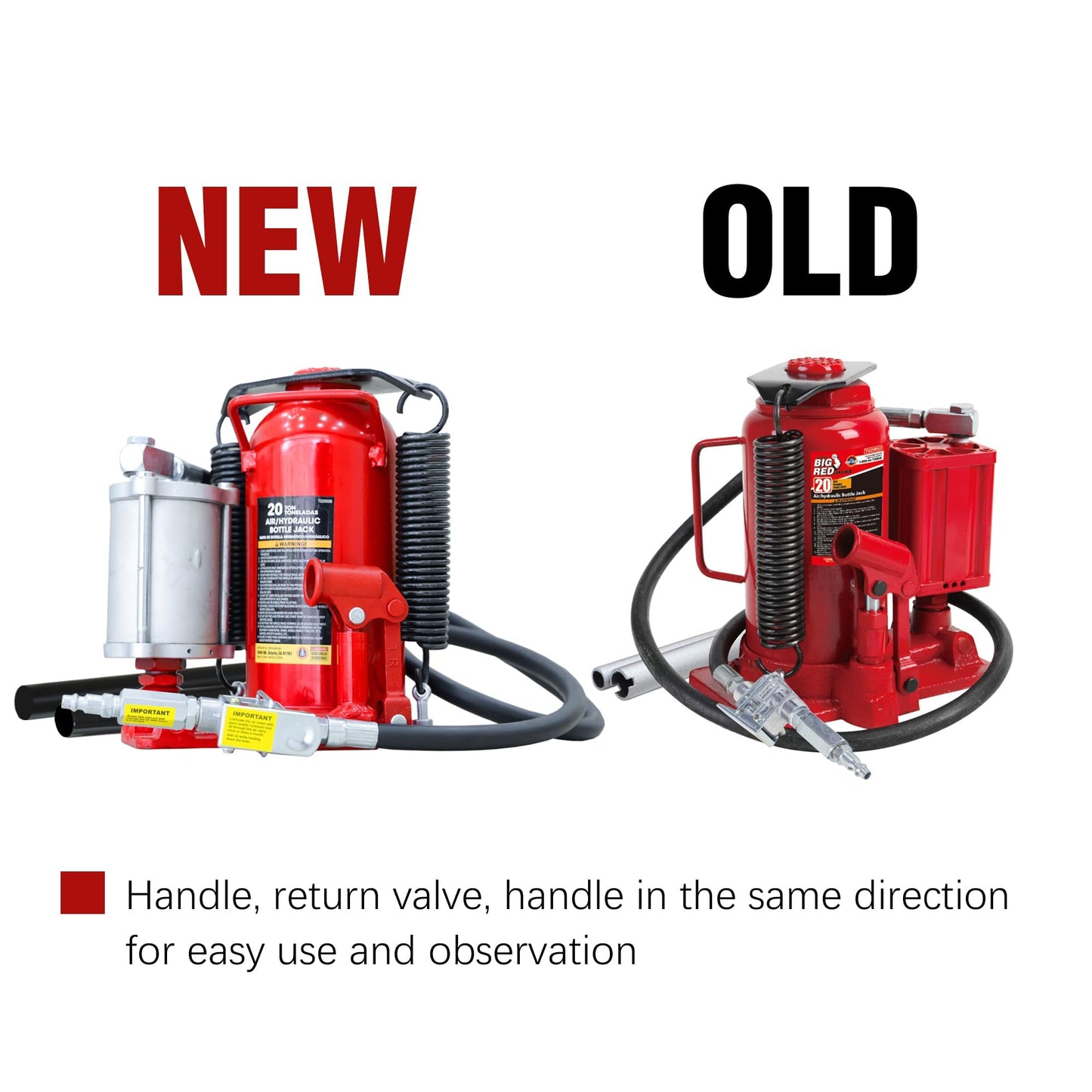 Big RED TQ20006-1 Torin Welded Pneumatic Air Hydraulic Car Bottle Jack: Aluminum Alloy Pump and Special Slow Release Equipment for Auto Repair and House Lift, 20 Ton (40,000 LBs) Capacity, Red