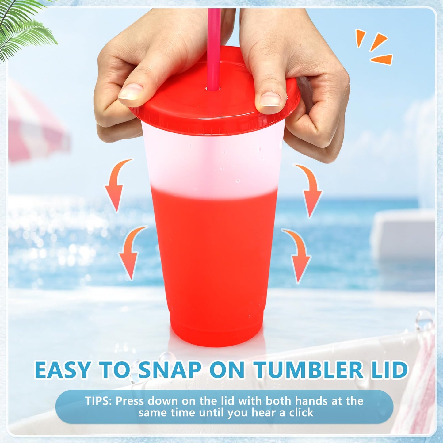 EASEVE Color Changing Cups with Lids and Straws - 6 Pack 24 oz Reusable Plastic Tumblers with Lids and Straws for Adults Party, Bulk Tumblers for Iced Coffee Tea and Smoothie