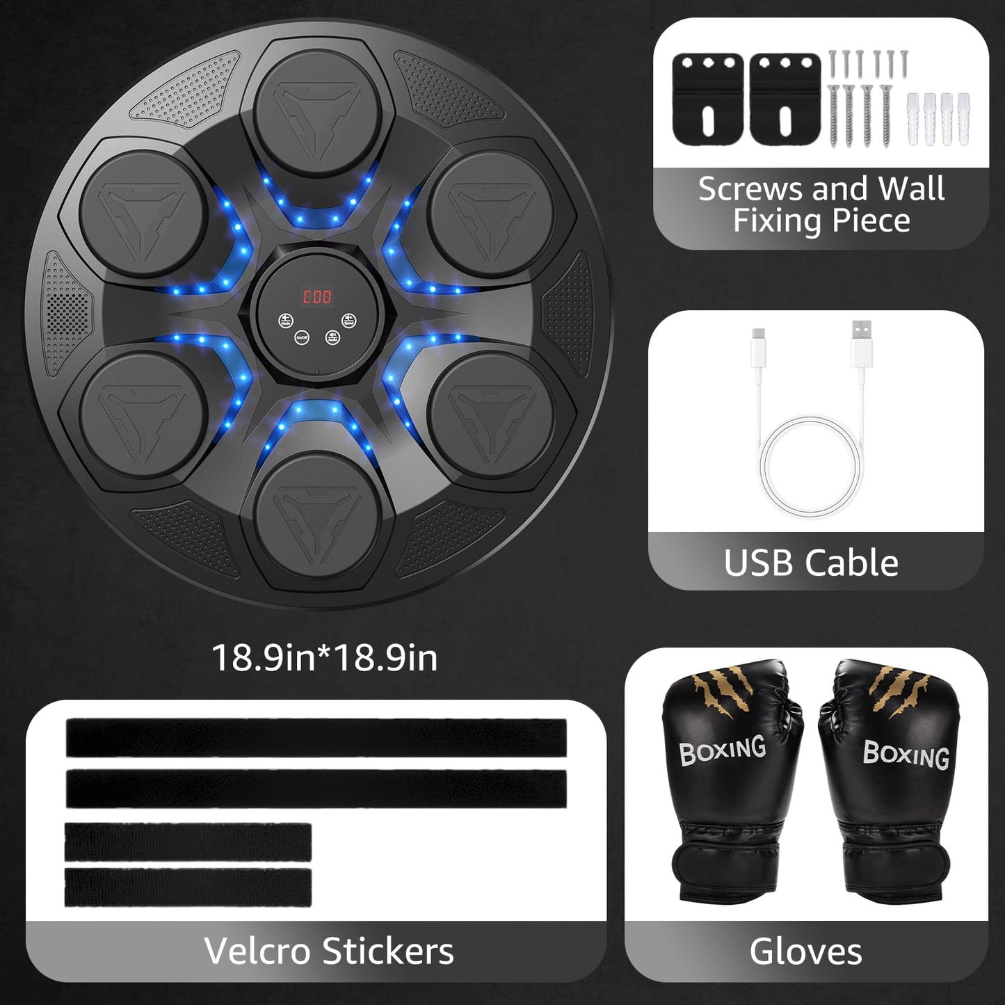 Upgrade Music Boxing Machine For Adults Kids, Interactive Music Punching Machine with Gloves 12 Modes 12 Speeds, Wall Mounted Electronic Boxing Punching Pad with Wireless Connection LED Display