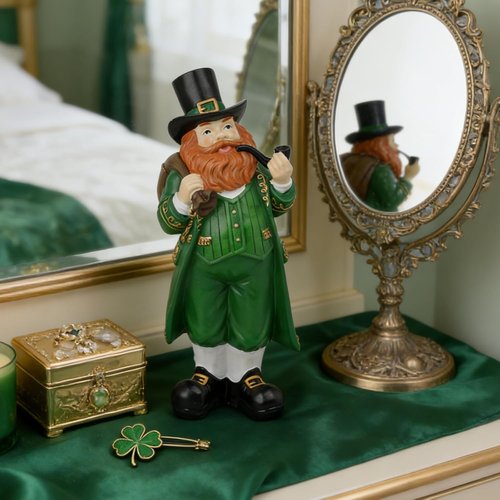 Cynkeyee St. Patrick's Day Figurine - Green Leprechaun Statue for Festive Home Decor | 4.5x4x11.5 Inch