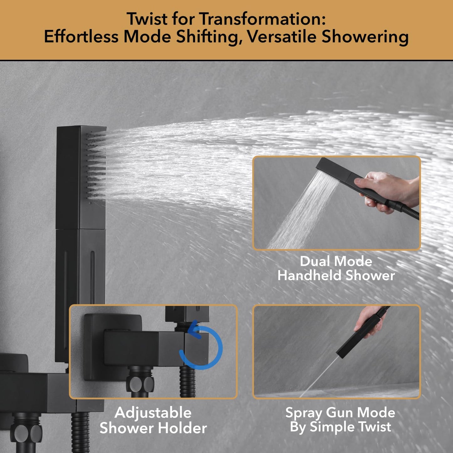 VANFOXLE Shower Faucet Set Matte Black Shower System, Push Button Diverter Shower Faucet with Trim Kit, Ceiling Mount 10 Inch Shower Head Increased Thick, 6 Inch Side Shower Head, 2-in-1 Handheld