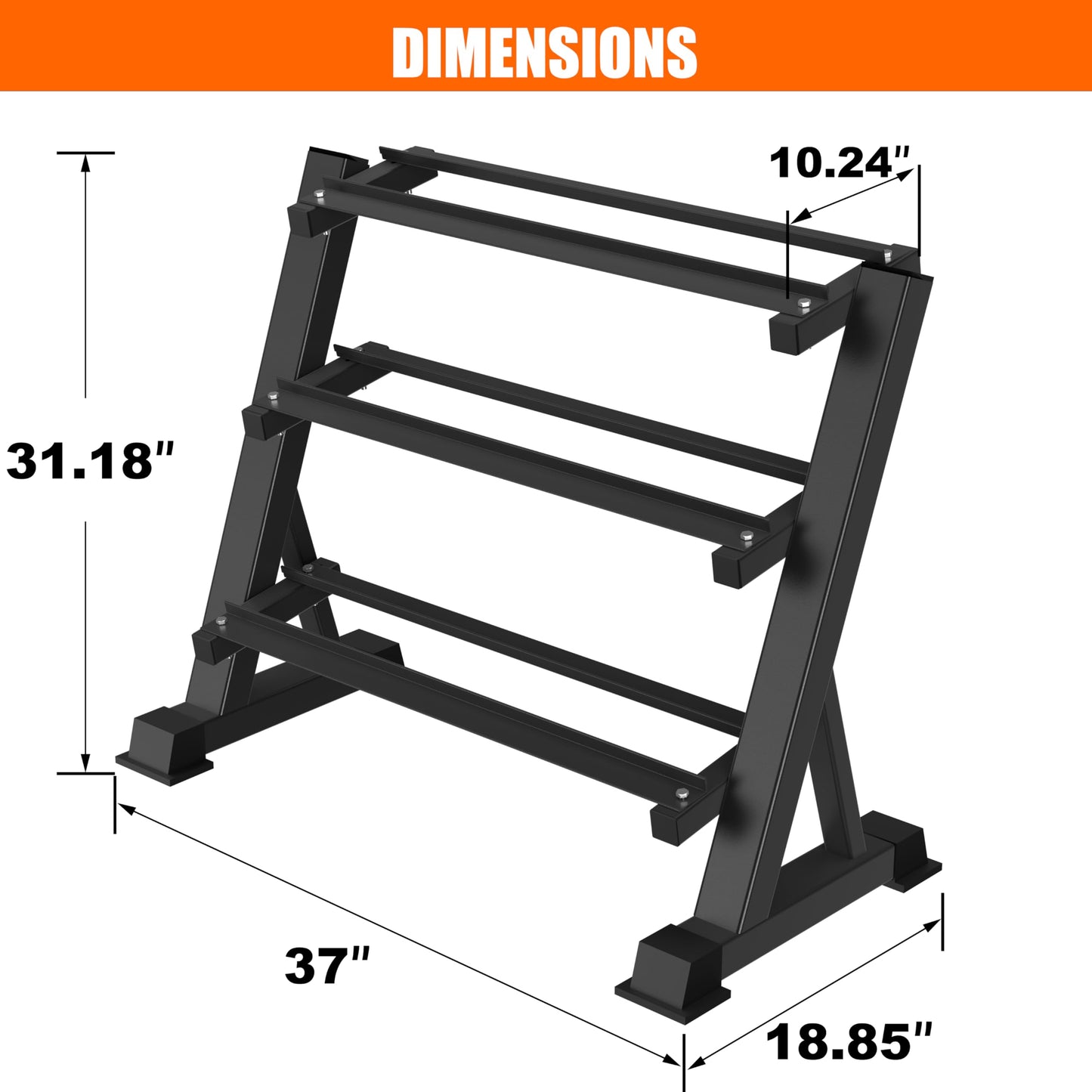 3 Tier Dumbbell Rack, 1200LBS Heavy Duty Weight Rack for Home Gym, Adjustable Storage Organizer for Free Weights, Quick & Easy Assembly, Dumbbell Rack Stand Only