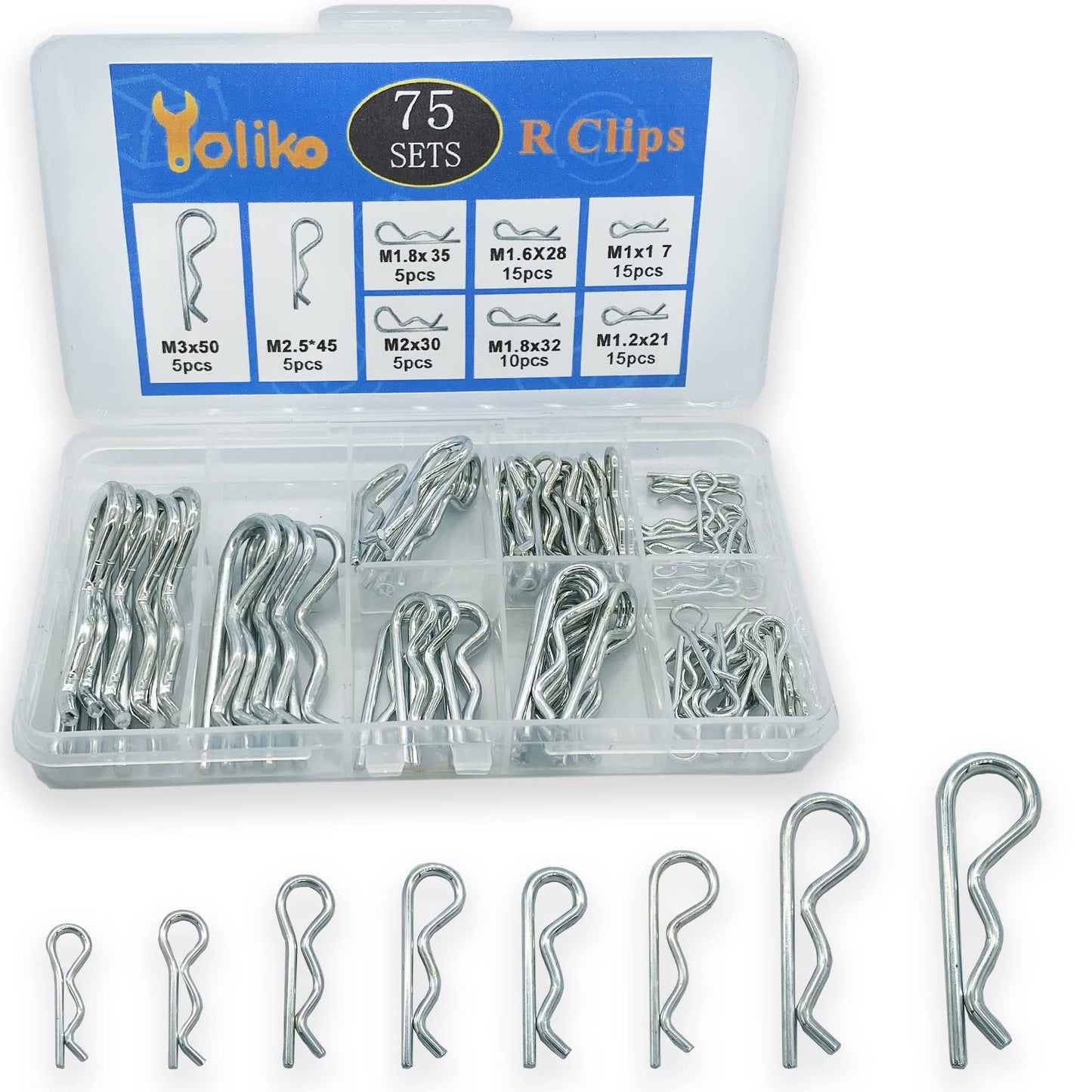 Yoliko 75 Pcs Hitch Pin Clip R Clips Retaining Pins Tractor Cotter Pin Hair Pin Assortment Spring Clip Retainer Pins Hitch Keeper Pins Kit for Dolly Pins/Trailer Pin Clips/Hand Ttruck Pin Replacement