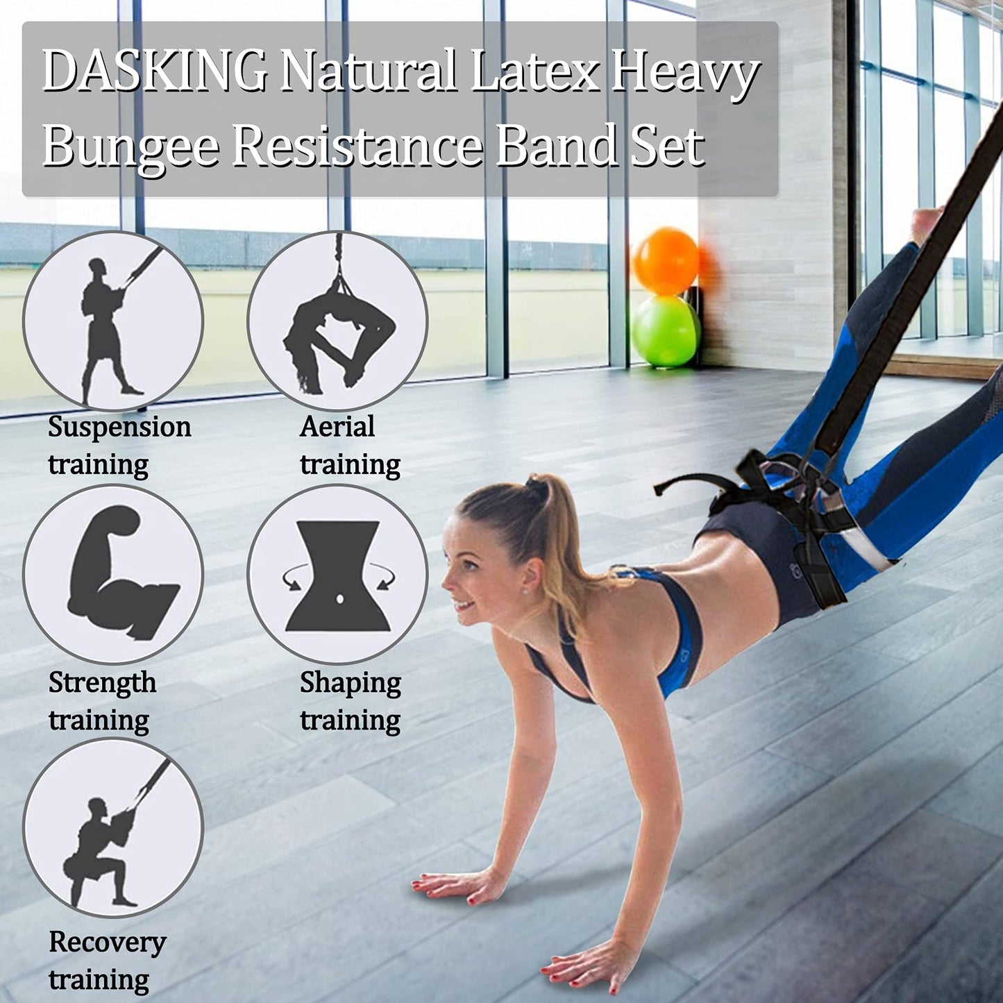 DASKING Natural Latex Resistance Bands Set - 3-Level for Suspension Trainer for Home Gym, Yoga & Recovery (Adjustable Harness, Exercise Guide)