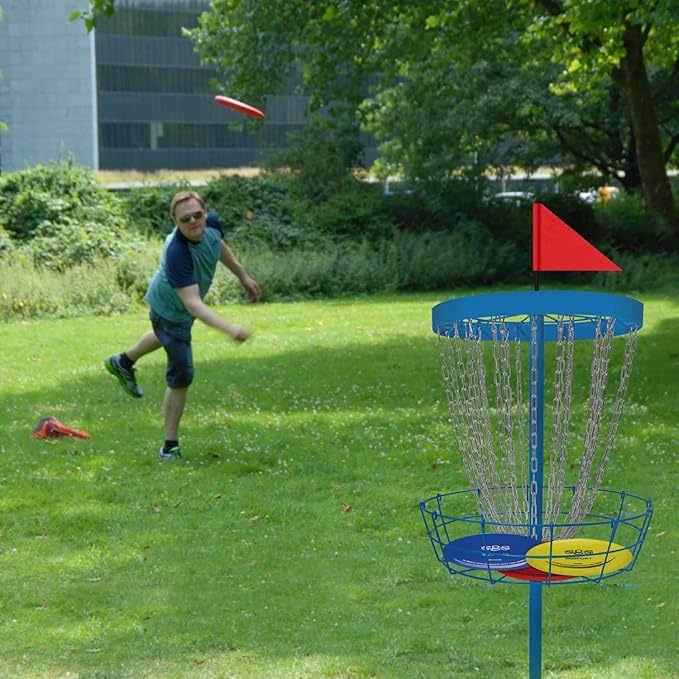 Disc Golf Basket with Discs | Portable Disc Golf Target with Heavy Duty 24-Chains Disc Golf Course Basket, Come with 6pcs Disc Golf Discs with Carry Bag