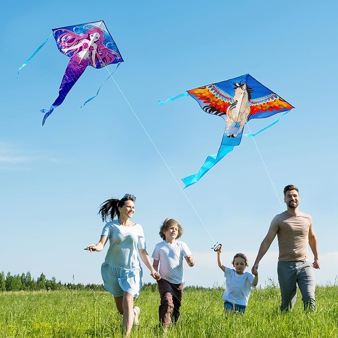 HONBO Large Mermaid Kite for Kids & Adults, Easy to Fly Delta Kite, Beginner Kite for Girls &Boys, Pegasus Beginner Kite for Kids,Octopus Kite