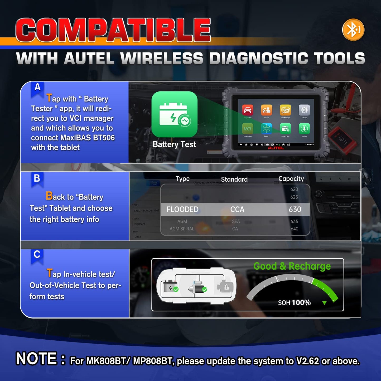 Autel MaxiBAS BT506 Battery Tester, 6V 12V 100-2000 CCA Auto Battery Test Tool, Cranking Charging Electrical System Analyzer, Top Accuracy Adaptive Conductance, in & Out-of-Vehicle Test for All Cars
