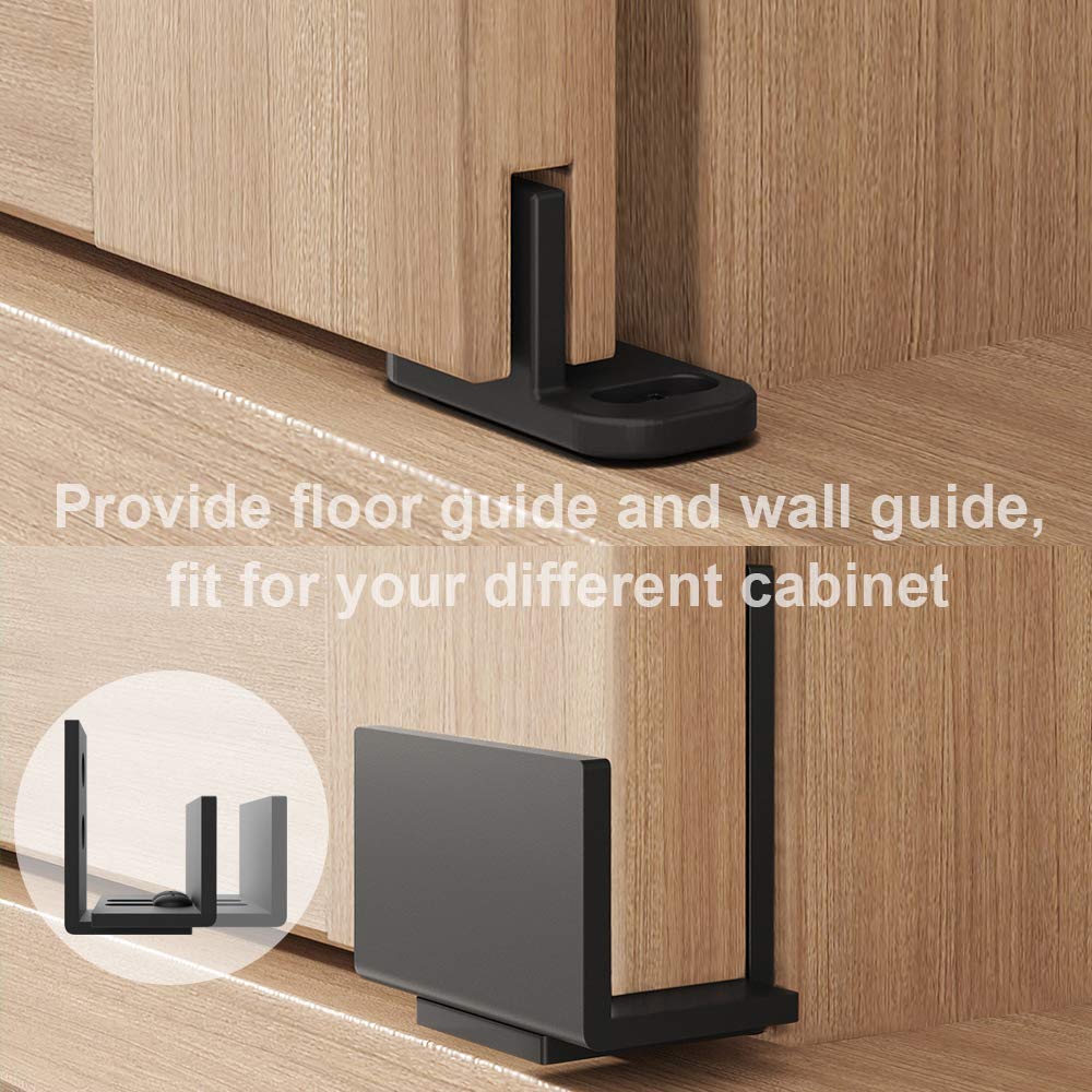 ZEKOO 8FT Super Mini Sliding Barn Door Hardware Kit for Double Door Cabinet, Small Barn Door Hardware Track Kit for TV Stand, Cupboards, Storage Cabinets, Wardrobes, J Shape Hanger (No Cabinet)