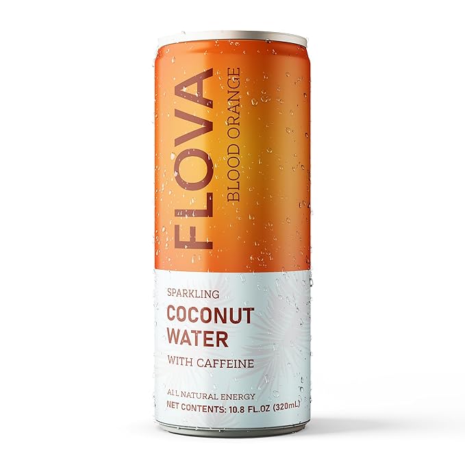 Flova Blood Orange Energy Drink, All Natural, Electrolytes and Minerals from Coconut Water, 4 Simple Easy to Pronounce Ingredients, 99% Juice, Pack of 12 Cans