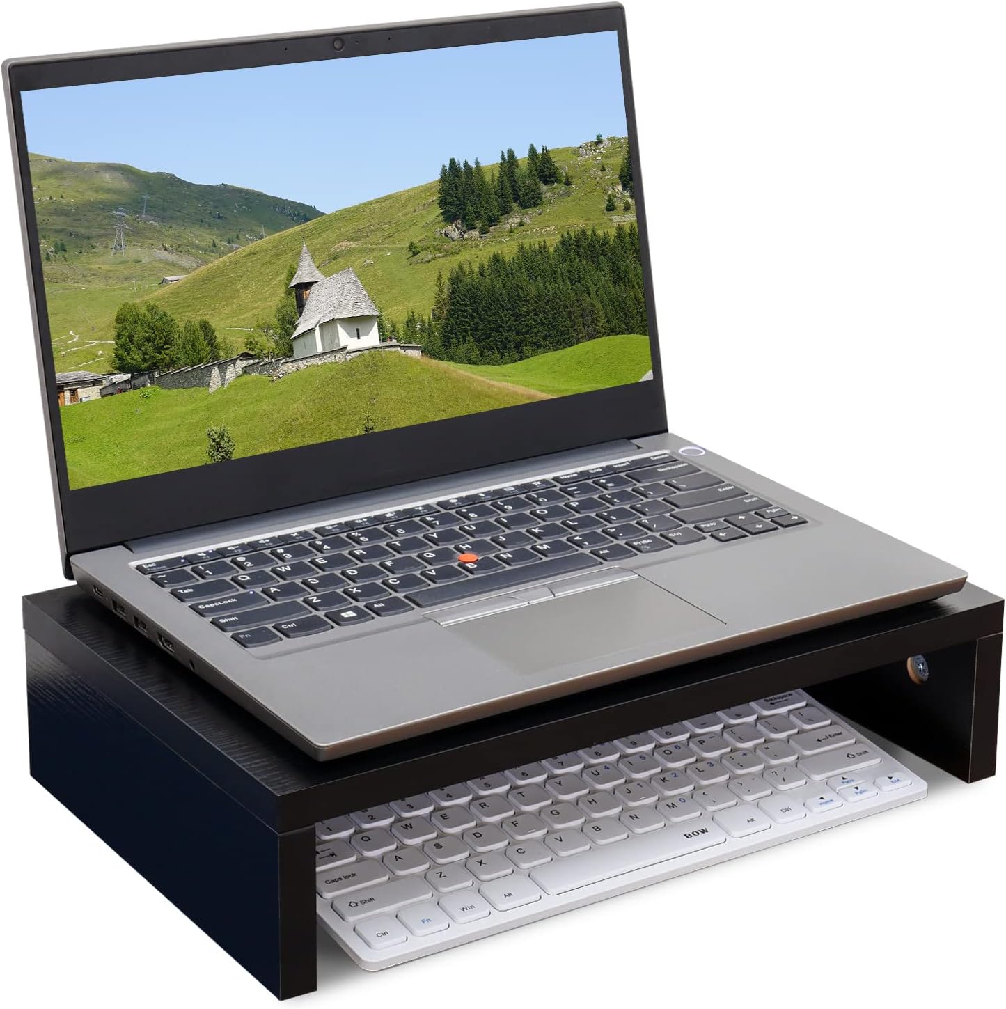 14.2 inch (Black-14.2 inch) TEAMIX Monitor Stand Riser, Wood Monitor Riser with Storage for Desk Small Monitor Stand