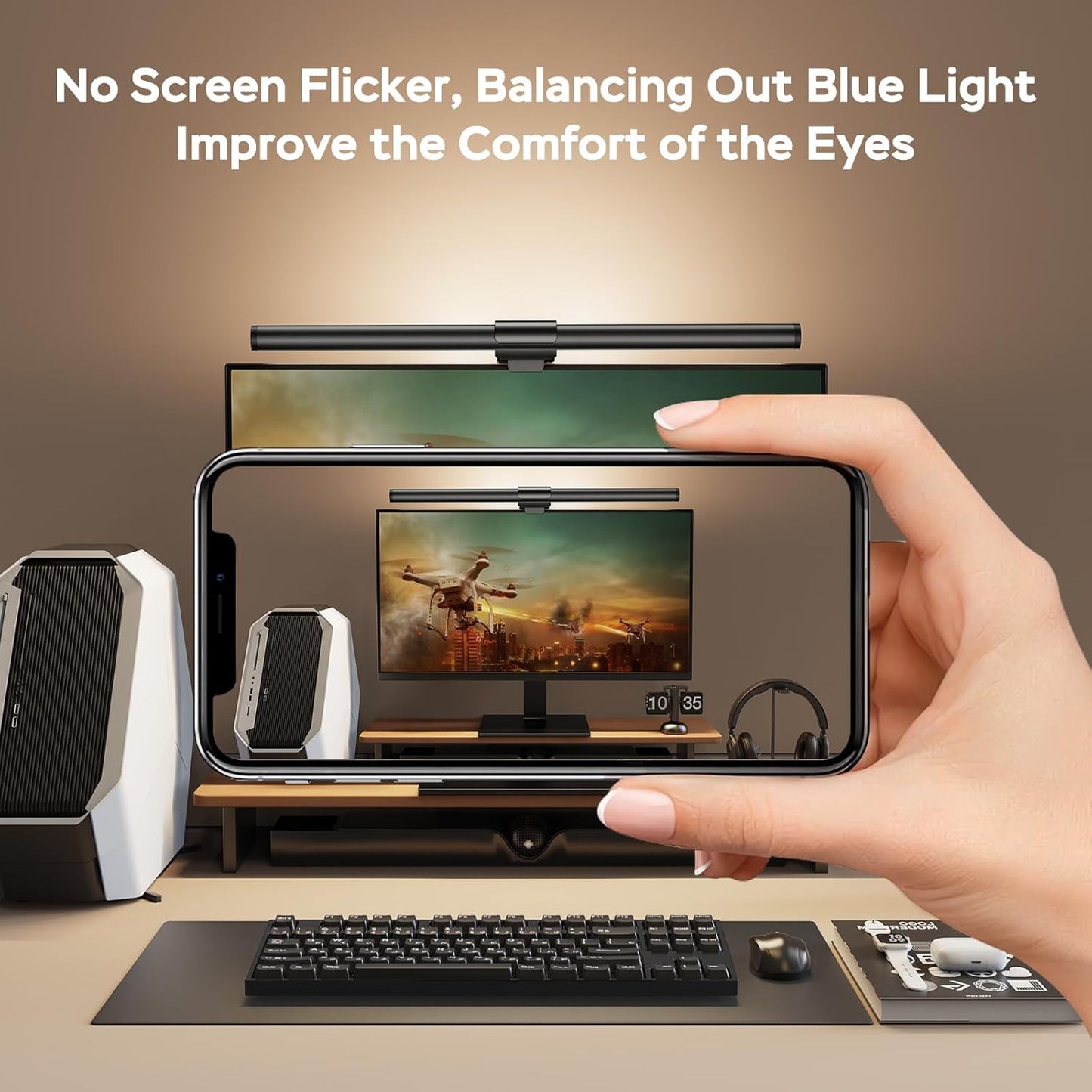 Ra95 Dimmable 16.14" 1-Pack OOWOLF Monitor Light Bar with Remote, Computer Monitor Lamp for Eye Caring, USB Reading
