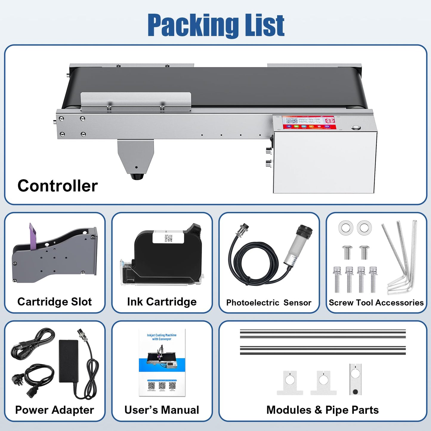 BESHENG JS740 Inkjet Coding Machine with Mini Conveyor Belt, Automatic Online Inkjet Printer with 42ml Original Quick-Drying Ink, Industrial Batch Code Printer Date/Barcode/QR Code/Number/Label