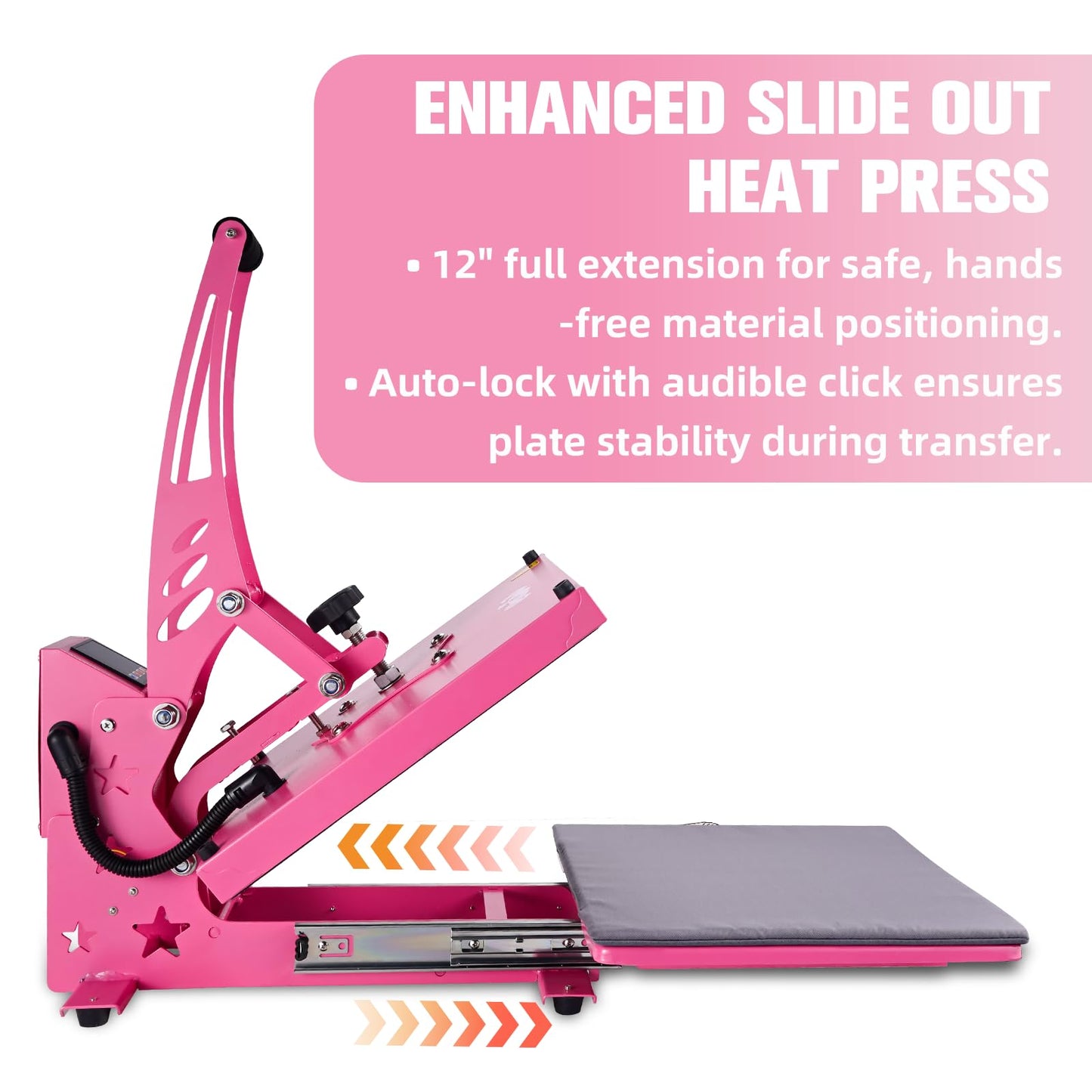 CoolSub Heat Press 15x15 Inch Slide Out Heat Press Machine, Industrial Digital Heat Transfer Machine Sublimation for T-Shirt Hot Pink