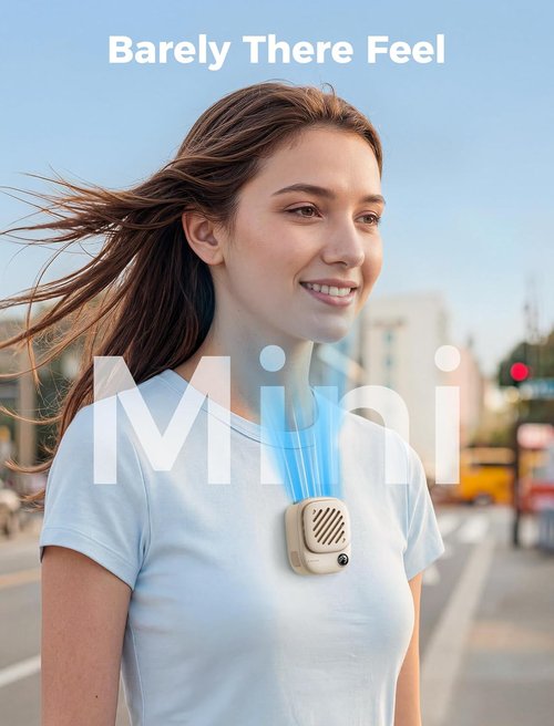Aecooly Mini Portable Neck Fan - Hands-Free USB Rechargeable Design | 10H Max Cooling Time - Beige