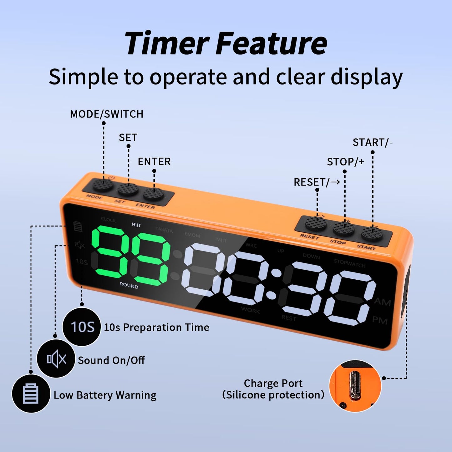 Portable Gym Timer with Strong Magnet for Home Gym, Interval Timer with Battery Supply, Workout Clock with Stopwatch, Count up/Down,Custom Interval for Fitness/Home/Boxing