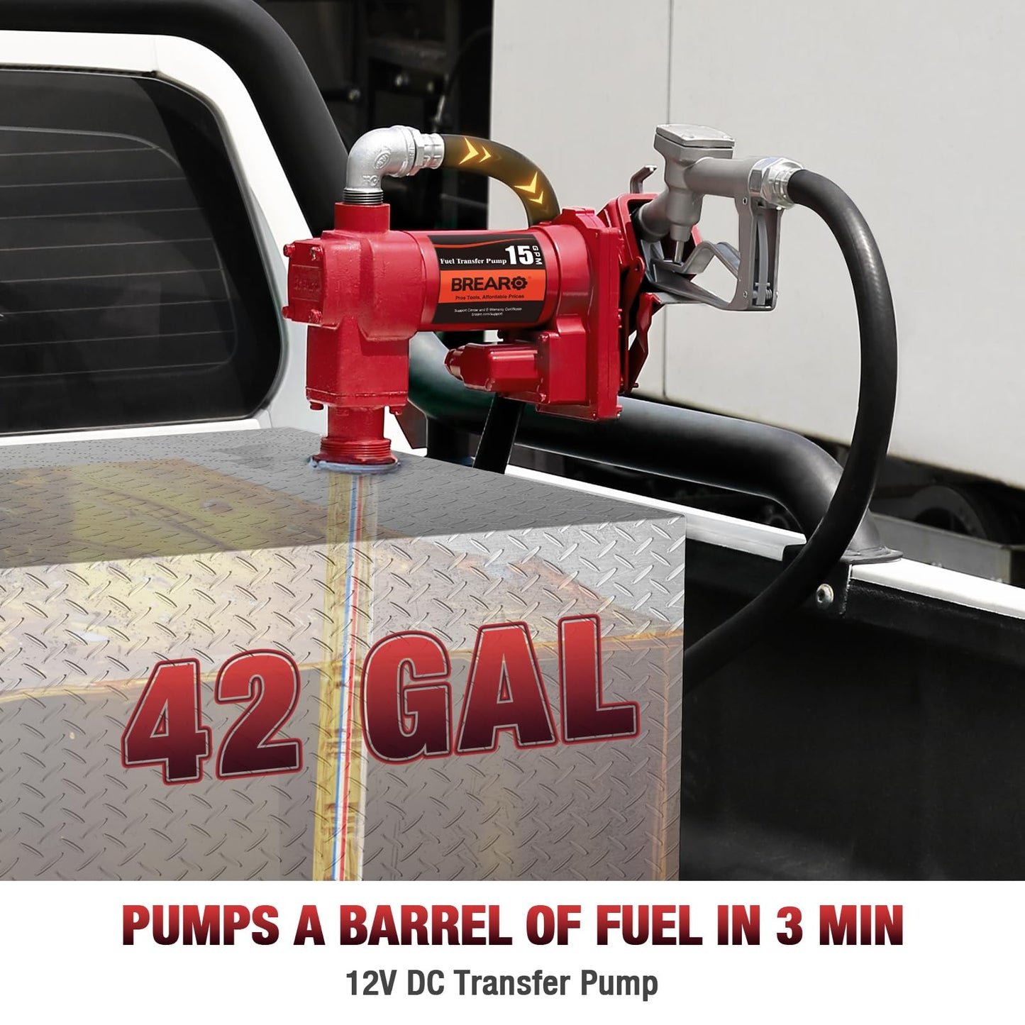 12V Fuel Transfer Pump 15 GPM with Manual Nozzle, Heavy Duty Cast Iron Pump for Gasoline, Diesel, Kerosene, Ethanol, Methanol, and Biodiesel