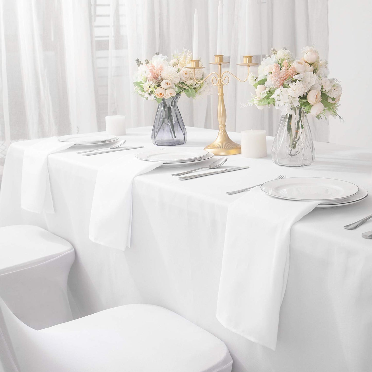 Bailarina Cloth Napkins Set of 40,17x17 inches Dinner Napkins Cloth Washable,Polyester Square Table Cloth Napkin Bulk with Hemmed Edges Ideal for Banquets, Parties and Weddings-White