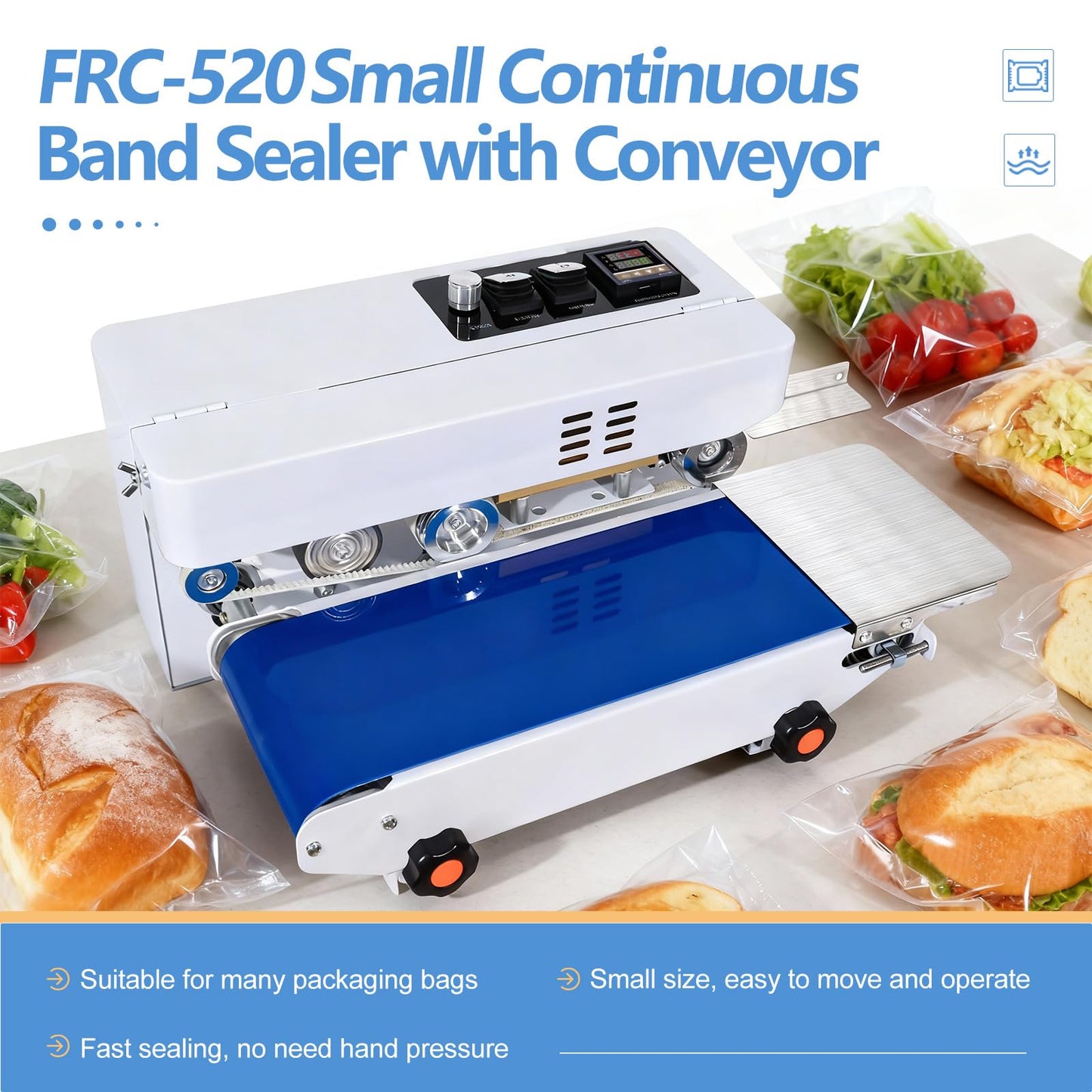 Minssine Commercial Heat Sealer Machine, Automatic Continuous Bag Band Sealing Machine with Digital Temperature Control, Adjustable Speed, Desktop Bag Sealer for Plastic Bags Films (110V/60HZ)