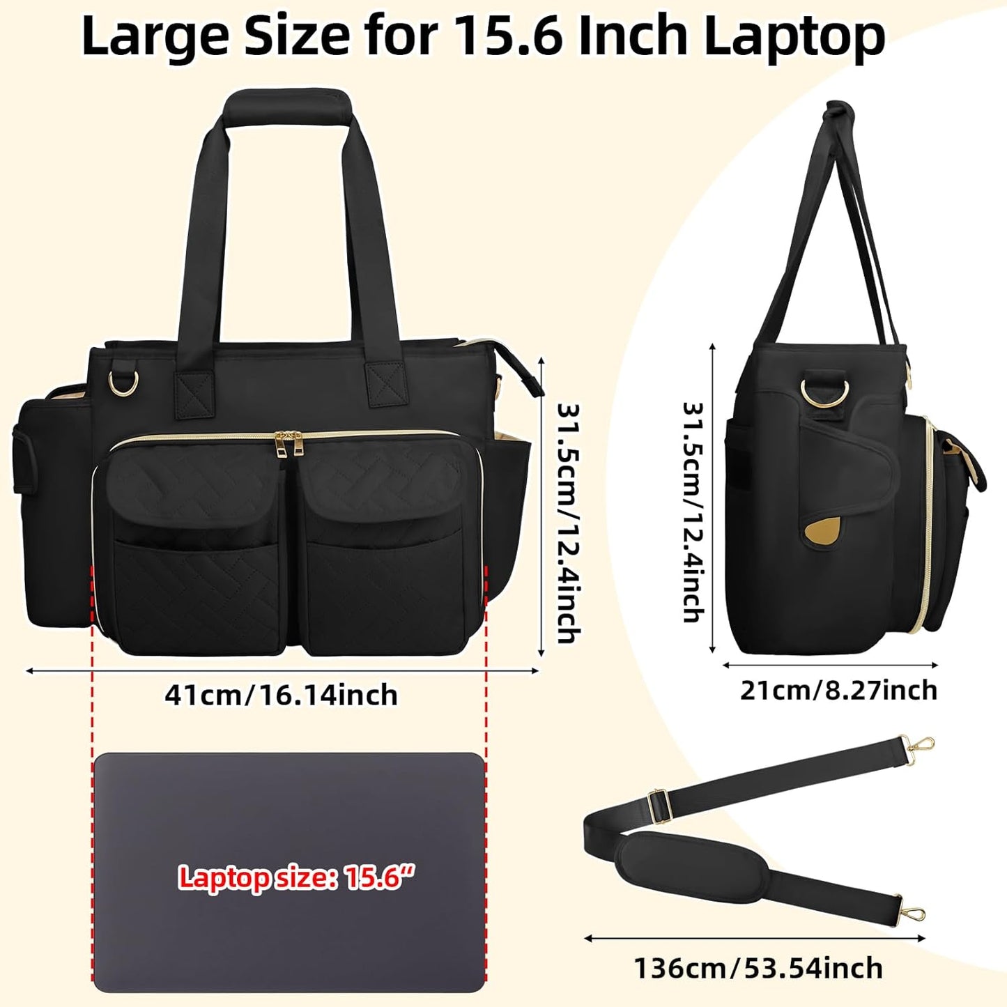 Covkev 15.6 Inch Teacher Tote Bag with Laptop Compartment, Soft Nylon Teacher Utility Bag with Multiple Pocket