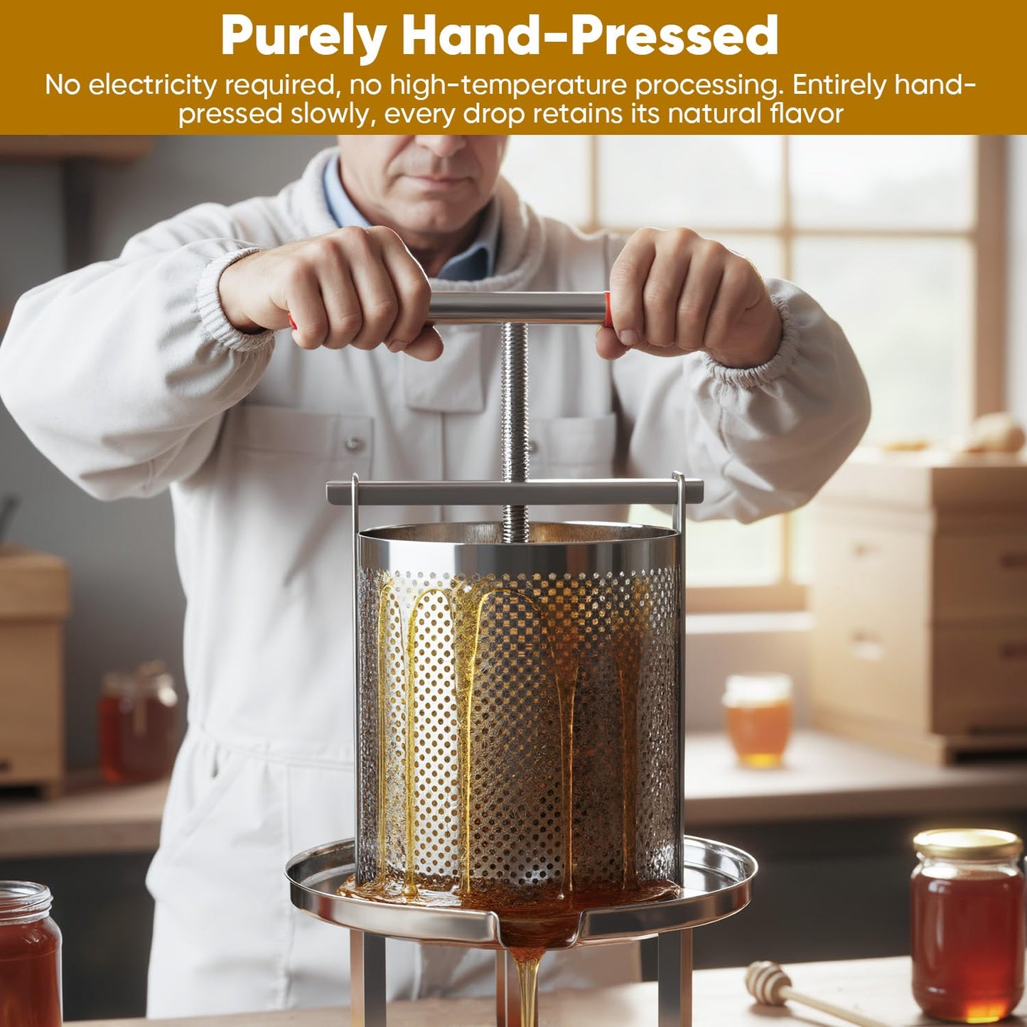 FWTRMRC Honey Press, 3.5 Gallon Honey Extractor Manual Stainless Steel Bee Honey Press Extractor Household Manual Mesh Honey Press Extractor Machine for Wine Honey and Juice Making
