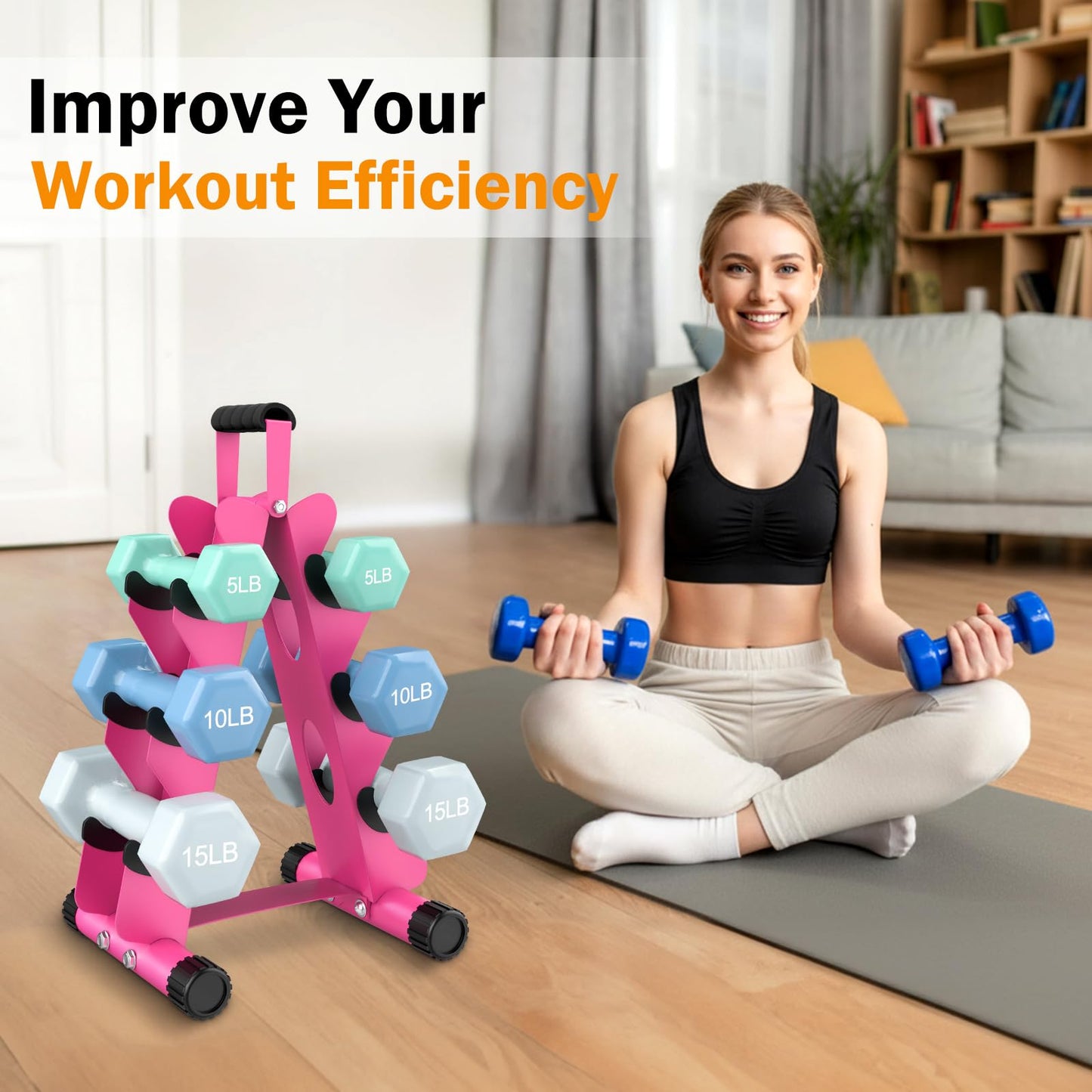 AmazeFan 5 Tier | 3-Tier Dumbbell Rack Stand Only, A-Frame Design Weight Rack with Handle, Weights Metal Strength Training Dumbbells Storage Rack for Home Gym Space Saver (Dumbells not Included) (Pink, 3 Tier)