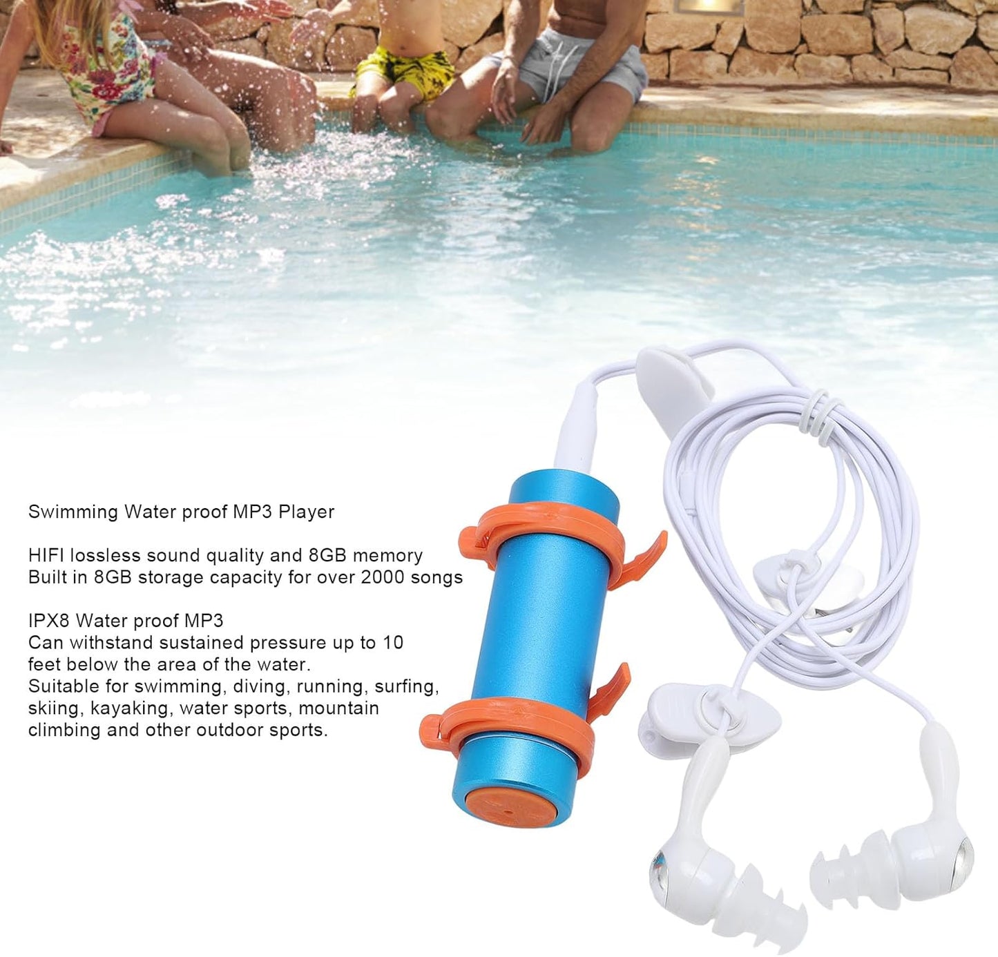 Zunate MP3 8GB Swimming, IPX8 Water Proof Player for Diving, and Surfing - Submersible Music Player with HiFi Sound