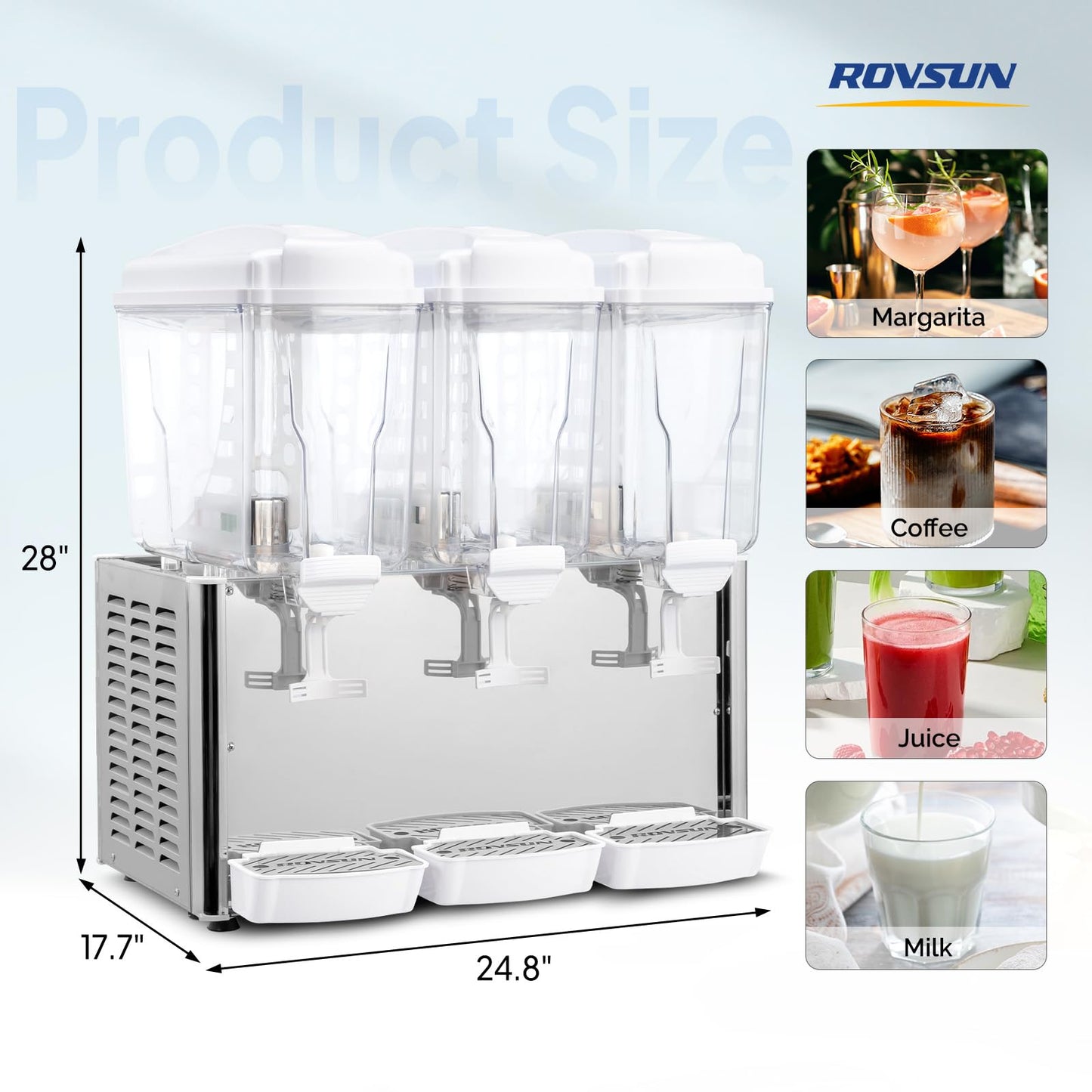 ROVSUN 14.4 Gal/54L Commercial Beverage Dispenser, 18L X 3 Tanks Commercial Juice Dispenser Cold Drink Dispenser Stainless Steel with Thermostat Controller for Home Restaurant Bar Party 110V/60HZ