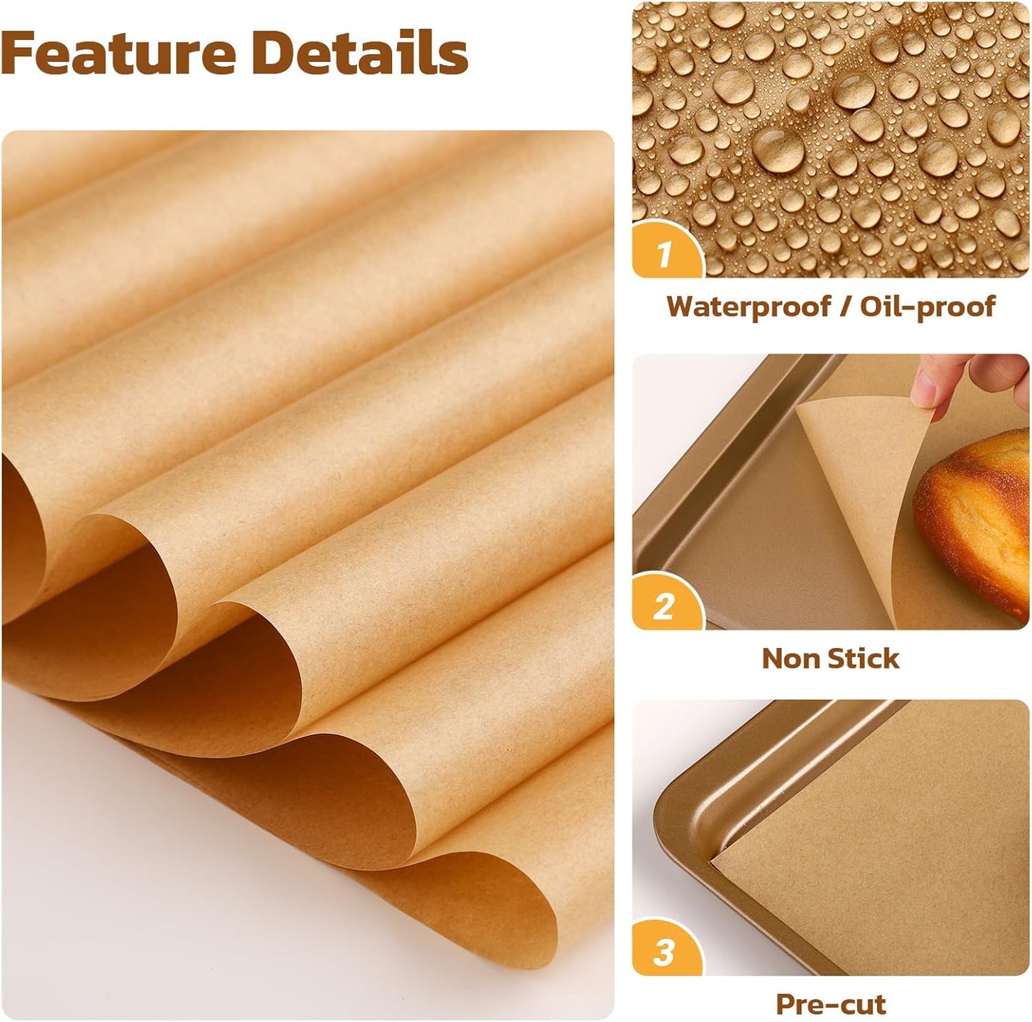 Beasea Parchment Paper Sheets - 200 Pcs Unbleached Nonstick Baking Paper | 10x14 Inch Heavy Duty for Air Fryer & Grilling