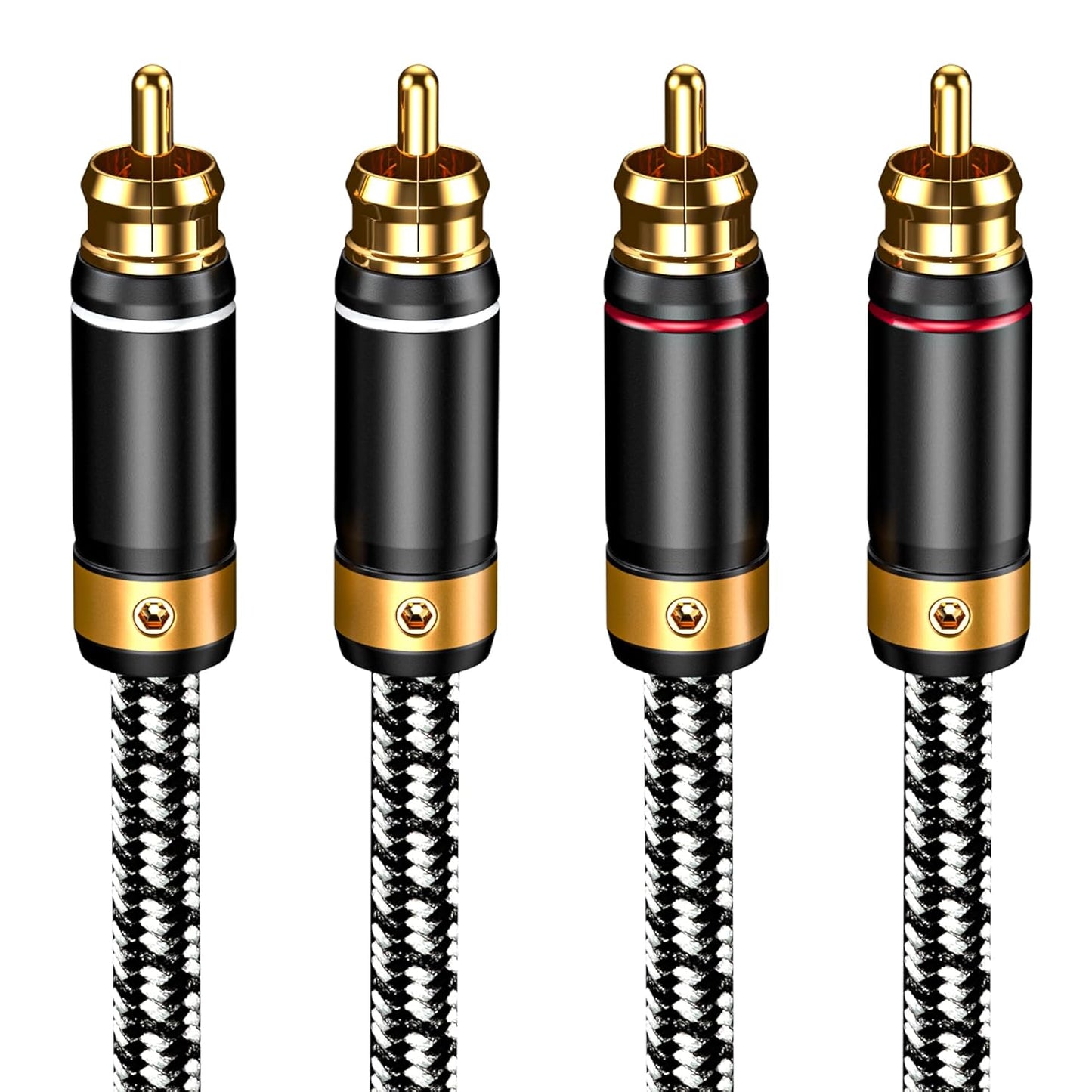 Veimeitk 2 2 24K (3.2FT/1m) RCA to RCA Audio Cable Silvered-Plated OFC Core Gold-Plated Pure Copper Shell Braided