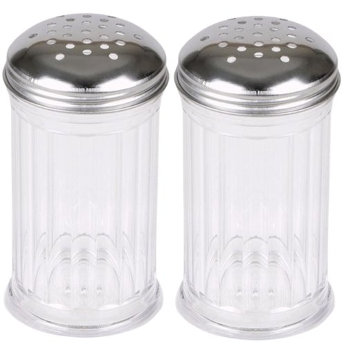 12 Oz Parmesan Cheese Shaker/salt and pepper shakers with Stainless Steel Lid, Clear Plastic seasoning shaker, sugar/spice dispenser, large salt and pepper shakers (360 ml) by GEEX DEPOT (2, 12 Oz)