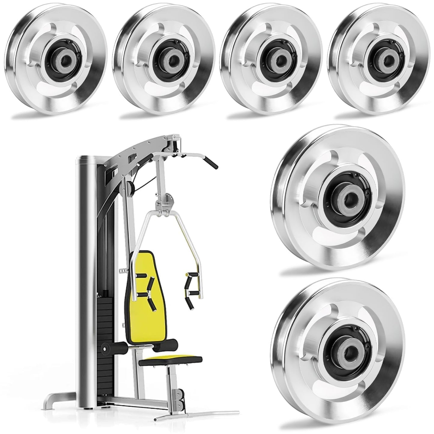 Frdhee 6PCS Aluminum Pulley Wheels for Home Gym, 90mm Universal Bearing Pulley Wheels for Home Gym Equipment Exercise Machine Pulldown Attachments Cable Machines Garage Doors (90mm Diameter)