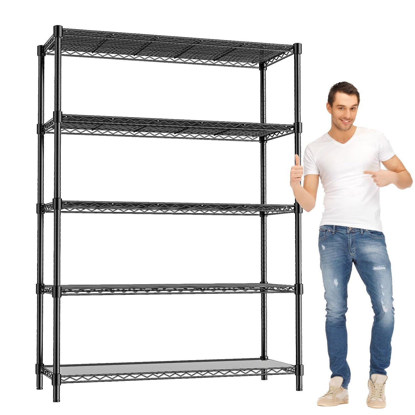 RackBro 48" W Garage Shelving 1875LBS Heavy Duty Wire Shelving Unit, Metal 5-Tier Adjustable Steel Storage Rack with Liners, Storage Tote Rack, 48" W x 18" D x 72" H for Garage Commercial, Black