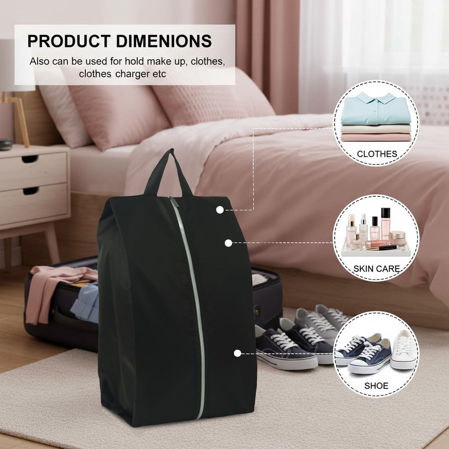 6pcs Portable Shoe Organizer, Travel Pouches with Zipper, Golf Shoe Bags, Clothes Bags, Soccer Cleats Bag Shoe Pouch for Gym, Waterproof, Odor-Resistant (Black)