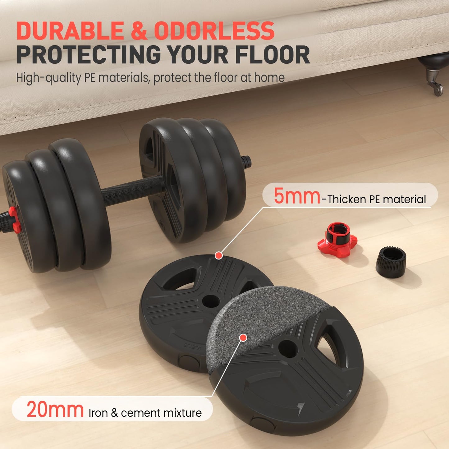 UKEEP Adjustable Dumbbells Set, 20/30/40/60/80lbs Free Weight Set with Connector of 2 Convertible to Barbell, Fitness Exercises for Home Gym Suitable Men/Women