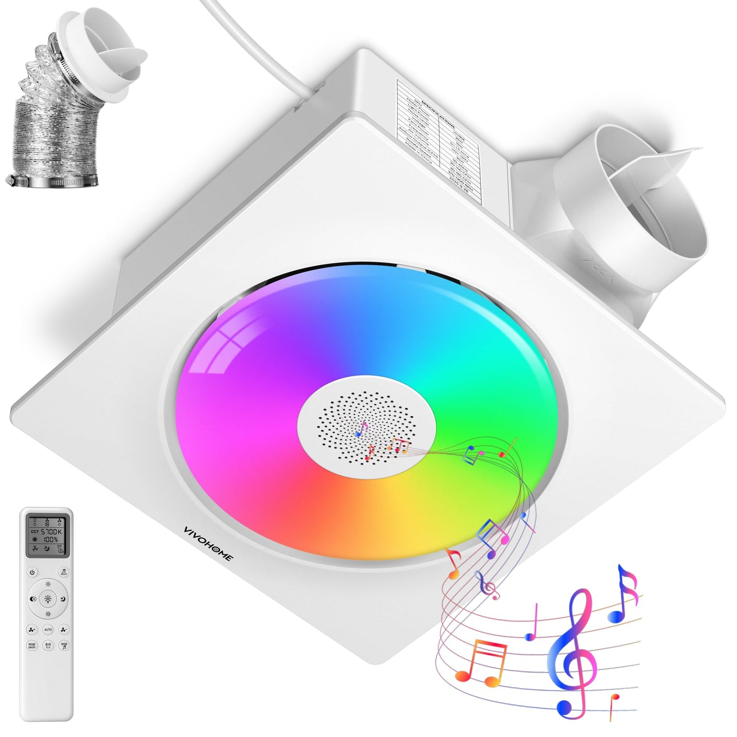 VIVOHOME Bathroom Exhaust Fan with RGB Light & Humidity Sensor (160-110-50CFM) & Bluetooth Speaker - 2700K/4000K/5700K LED Light, EC Motor Retrofit Bath Fan, No Attic Access Needed