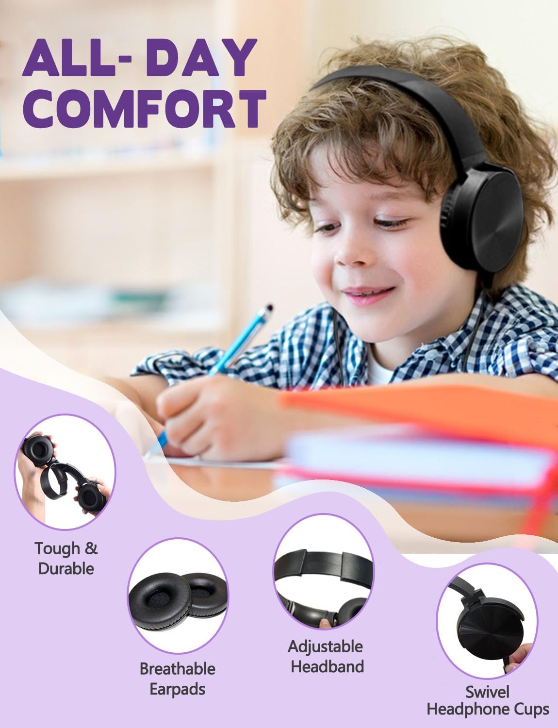 2 Pack (HY450, 2 Kids Headphones for School Classroom Students Teens Children Toddler Boys Girls and Adult Black)