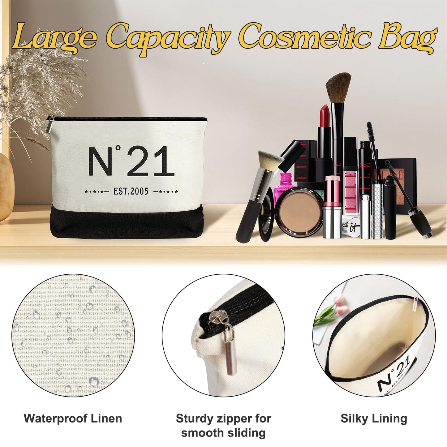 YeohJoy 21st Birthday Gifts for Her Reusable Grocery Bag, Unique 21 Years Old Birthday Gifts for Daughter Friends Girlfriend Classmates Sister Her, EST.2005 Bag & Makeup Bag & Back in 2005 Poster