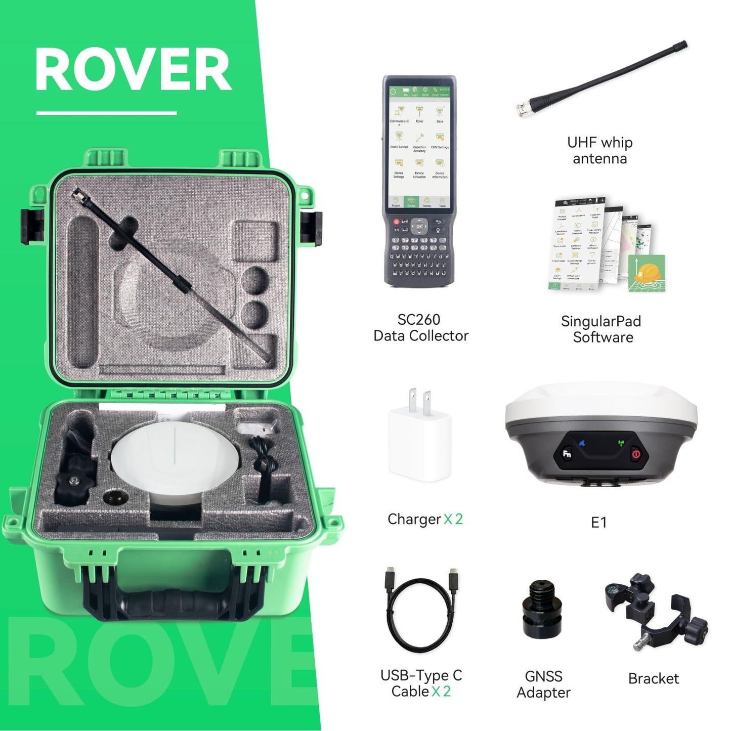 E1 GNSS IMU RTK GPS Surveying Equipment Rover Receiver Rtk Gnss Handheld Collector and Survey Software, 1408 Channels, 1cm Accuracy, 5km Distance