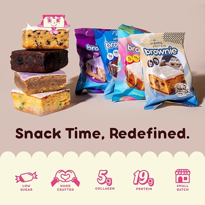 Prime Bites Protein Brownie from Alpha Prime Supplements | High Protein, Collagen Fortified Low Sugar Treat | Delicious Snack | 12 Bars per Box (Blueberry Cobbler)