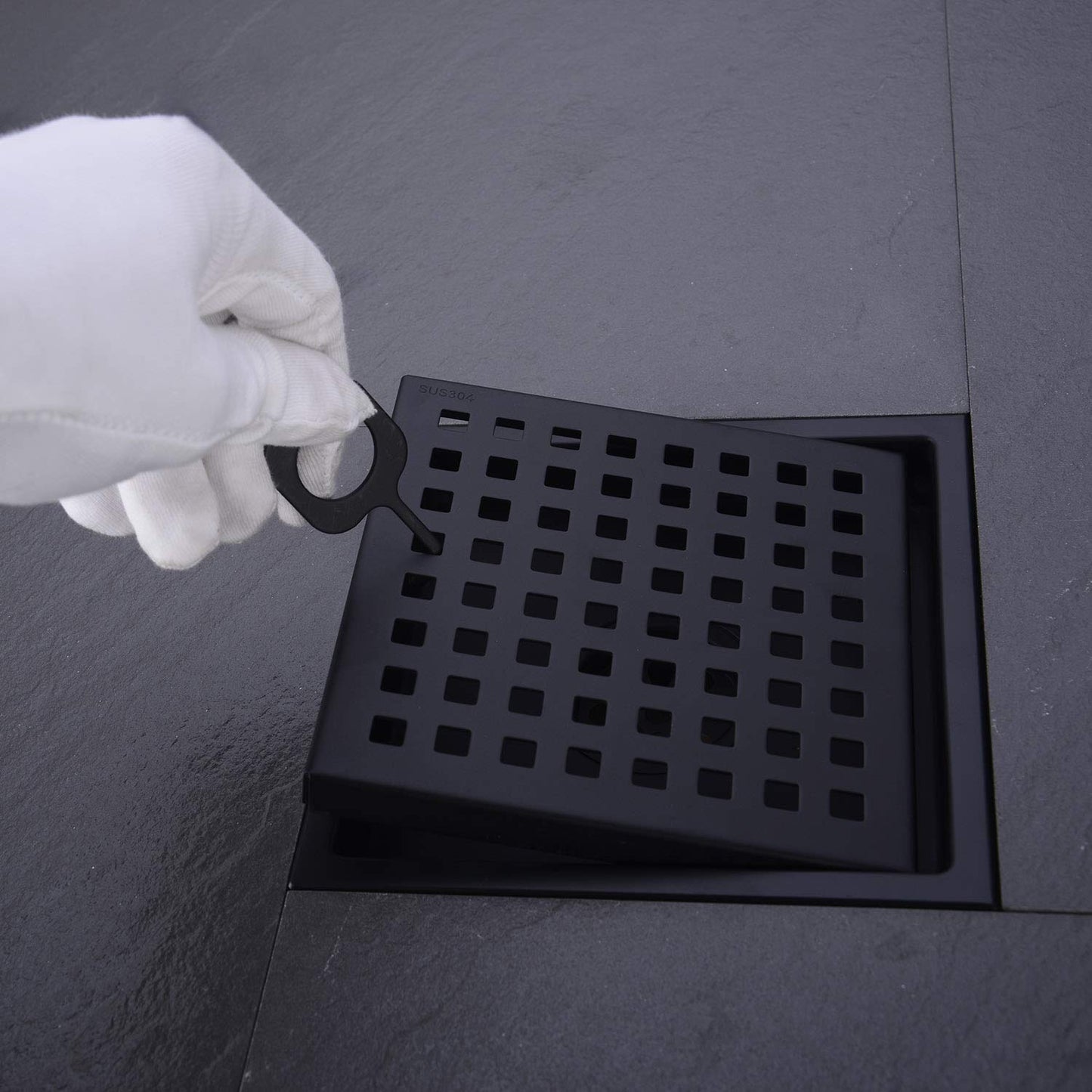 6 inch Stainless Steel Shower Floor Drain with Threaded Adapter, Removable Grid Cover, Black